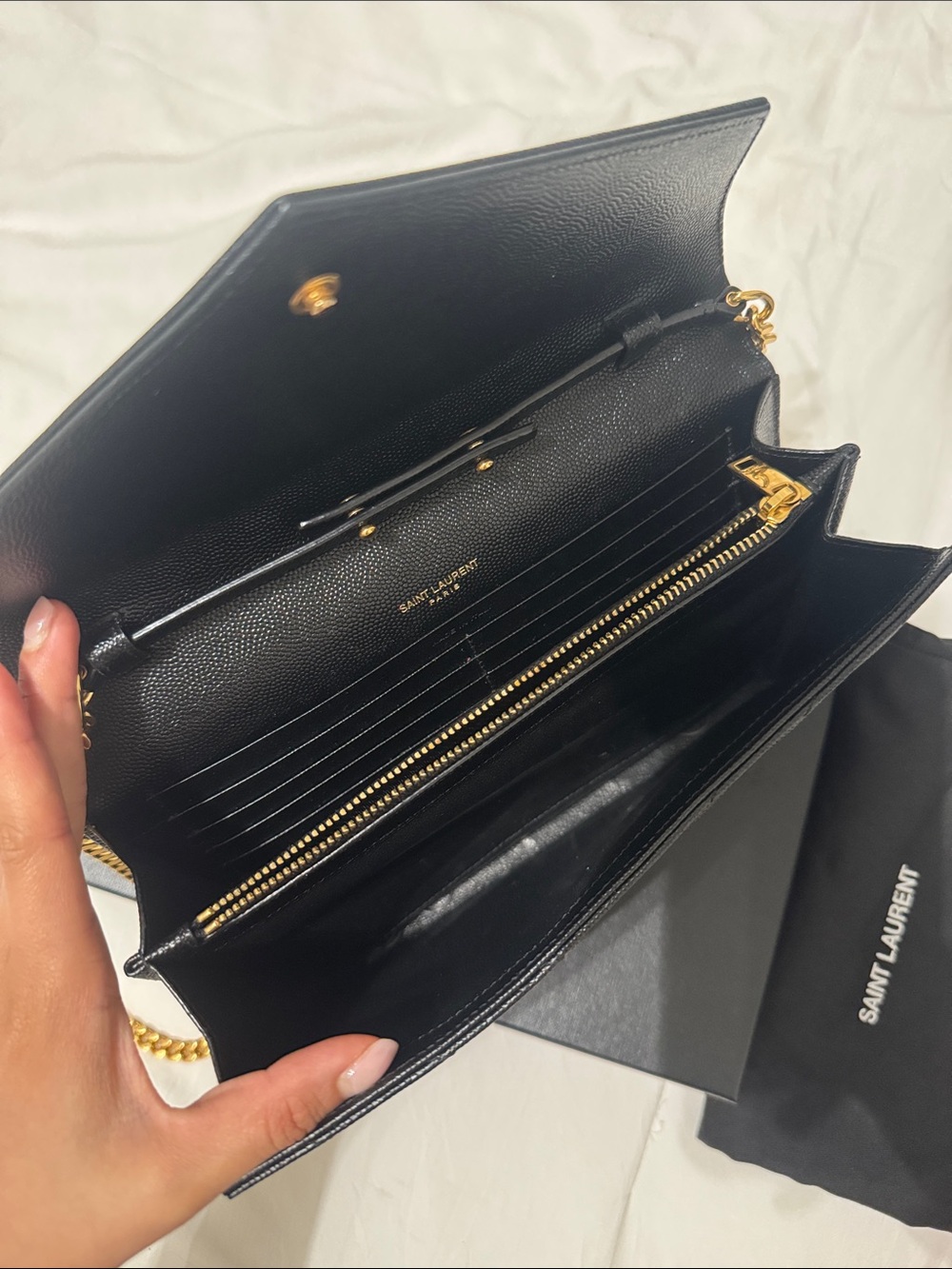 Saint Laurent Black Quilted Chevron YSL Chain Shoulder Bag with Gold Hardware - Picture 2 of 10